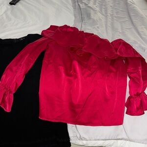 Elegant Pink/Red Ruffled Women's Top
